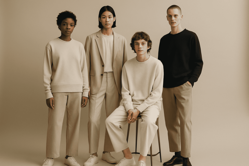 "Unisex fashion with minimalist styling – gender-neutral outfit 2025"

