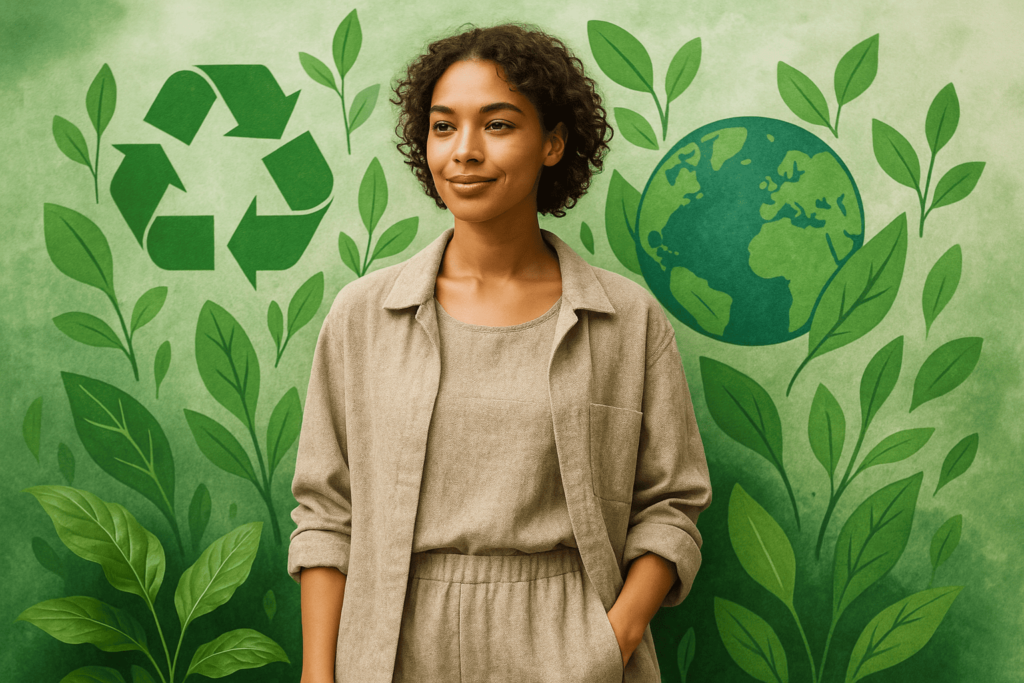 "Eco-friendly fashion 2025 with recycled clothing and green sustainable style"

