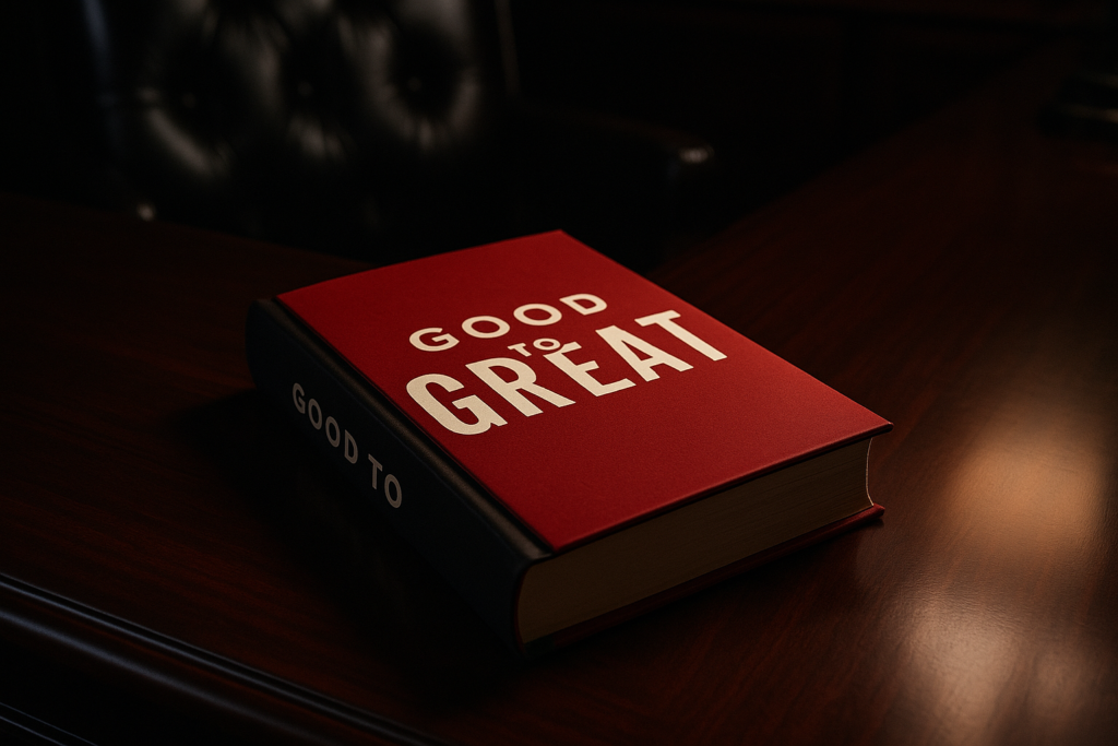 Cover of Good to Great by Jim Collins, a bestselling book on leadership and business transformation for entrepreneurs