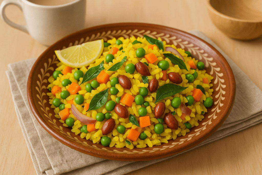 a bowl of rice with vegetables and spices