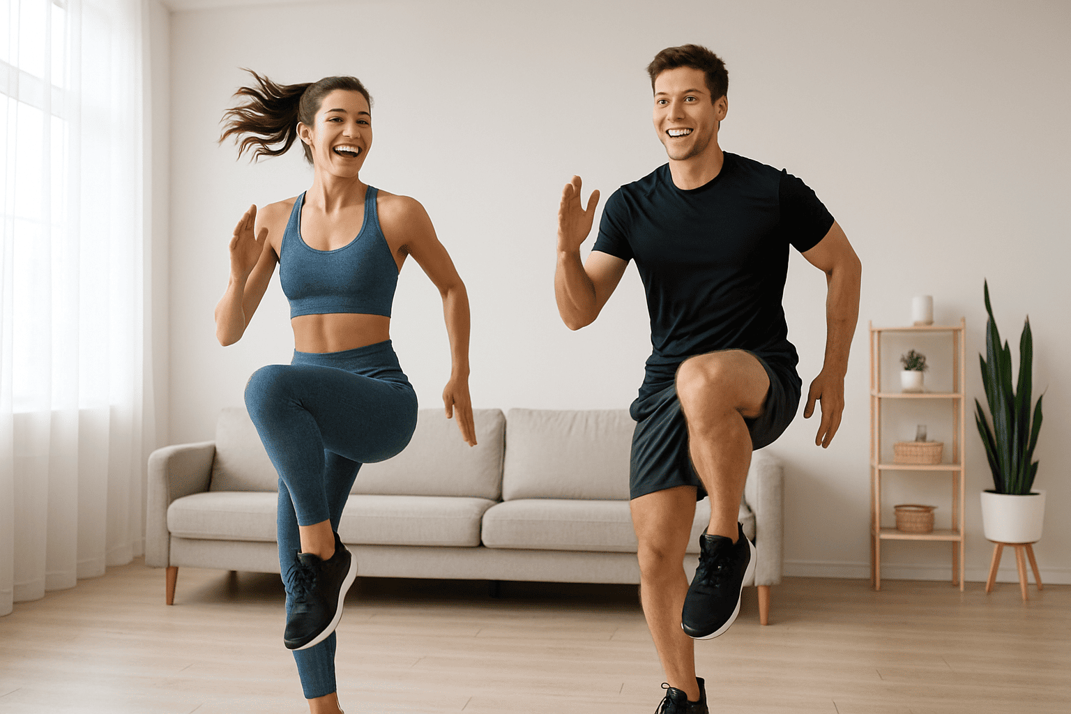 two Person doing high-intensity cardio workout at home without equipment – perfect for weight loss and fat burning